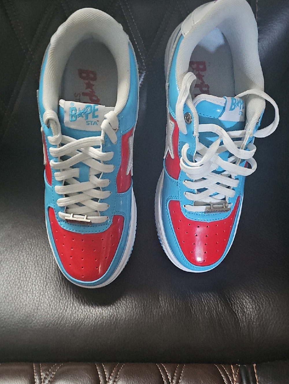 Bape Low Top Sneakers in Blue, Red & White